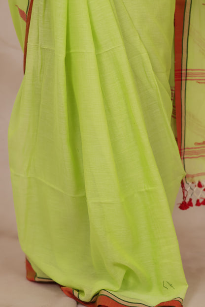 Pastel Handwoven Malai Cotton Saree| Looms & Tassels