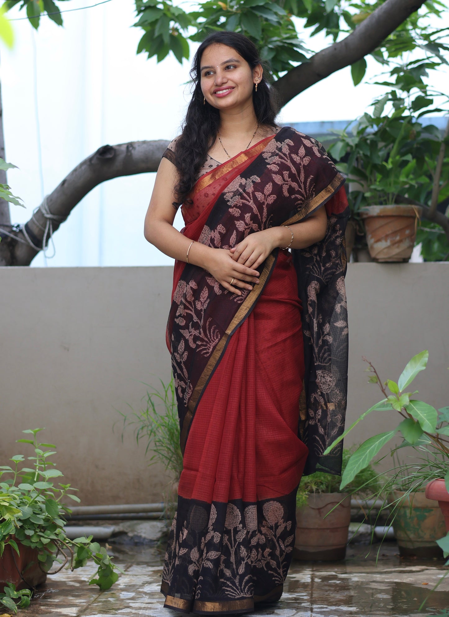 Bagru Hand block printed Kota Doriya Saree