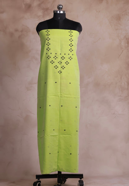 Pista Green Handwoven Jamdhani weaving pure Malai cotton 2 piece suit sets | Looms & Tassels