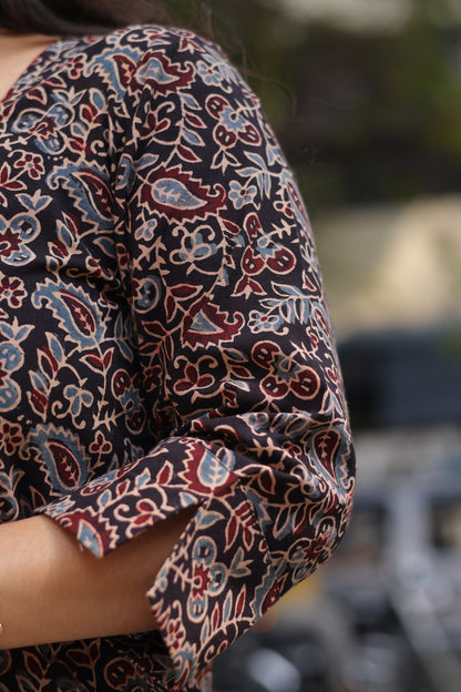 Black Ajrakh Hand Block Printed Kurti