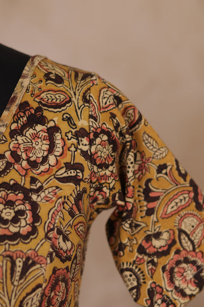 Stretchable Hand block printed kalamkari blouse