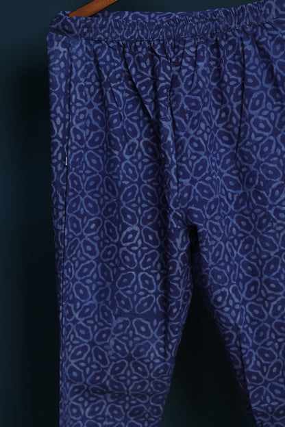 Indigo Handblock printed kota 3 piece suit (stitched)