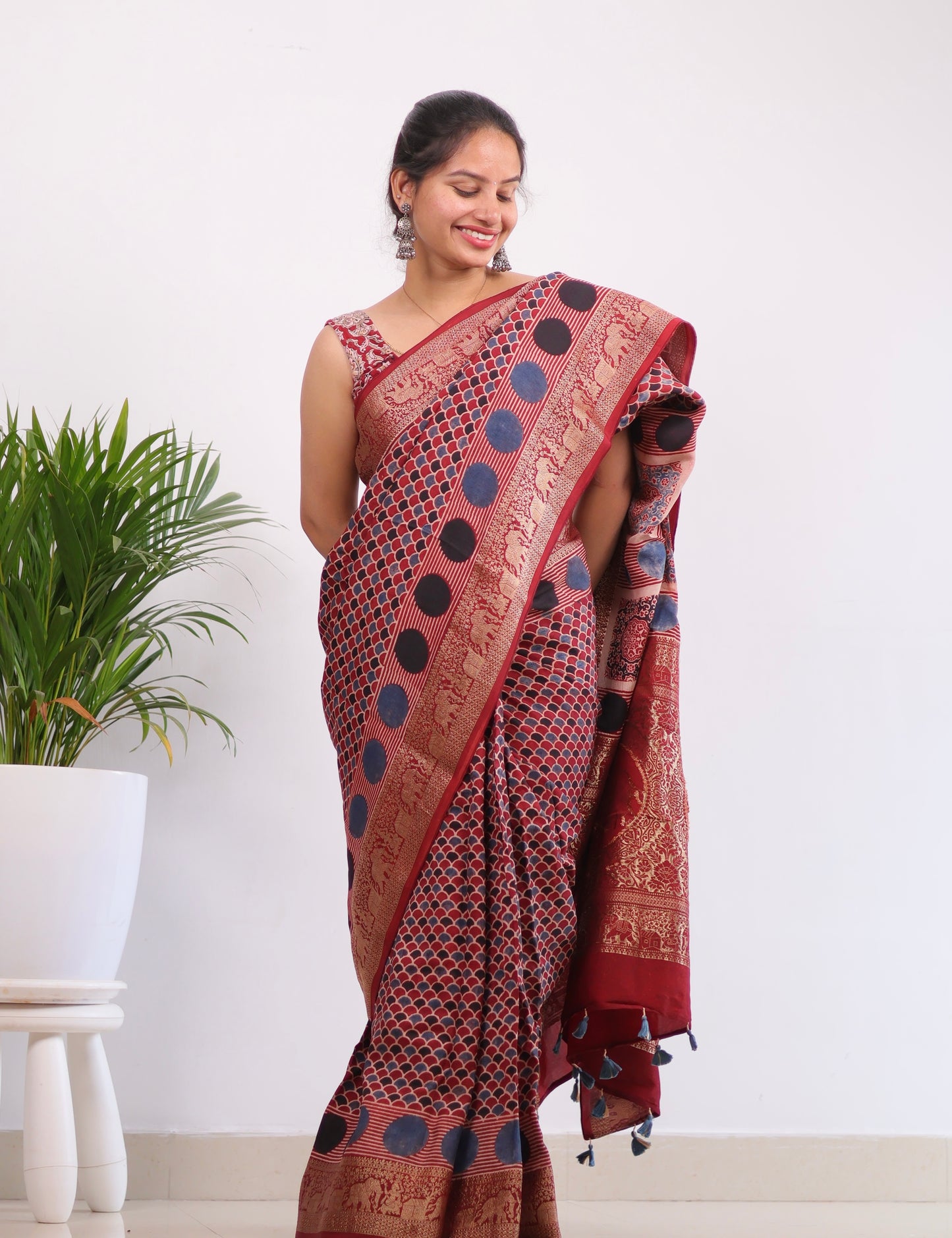 Ajrakh Dola Silk Saree