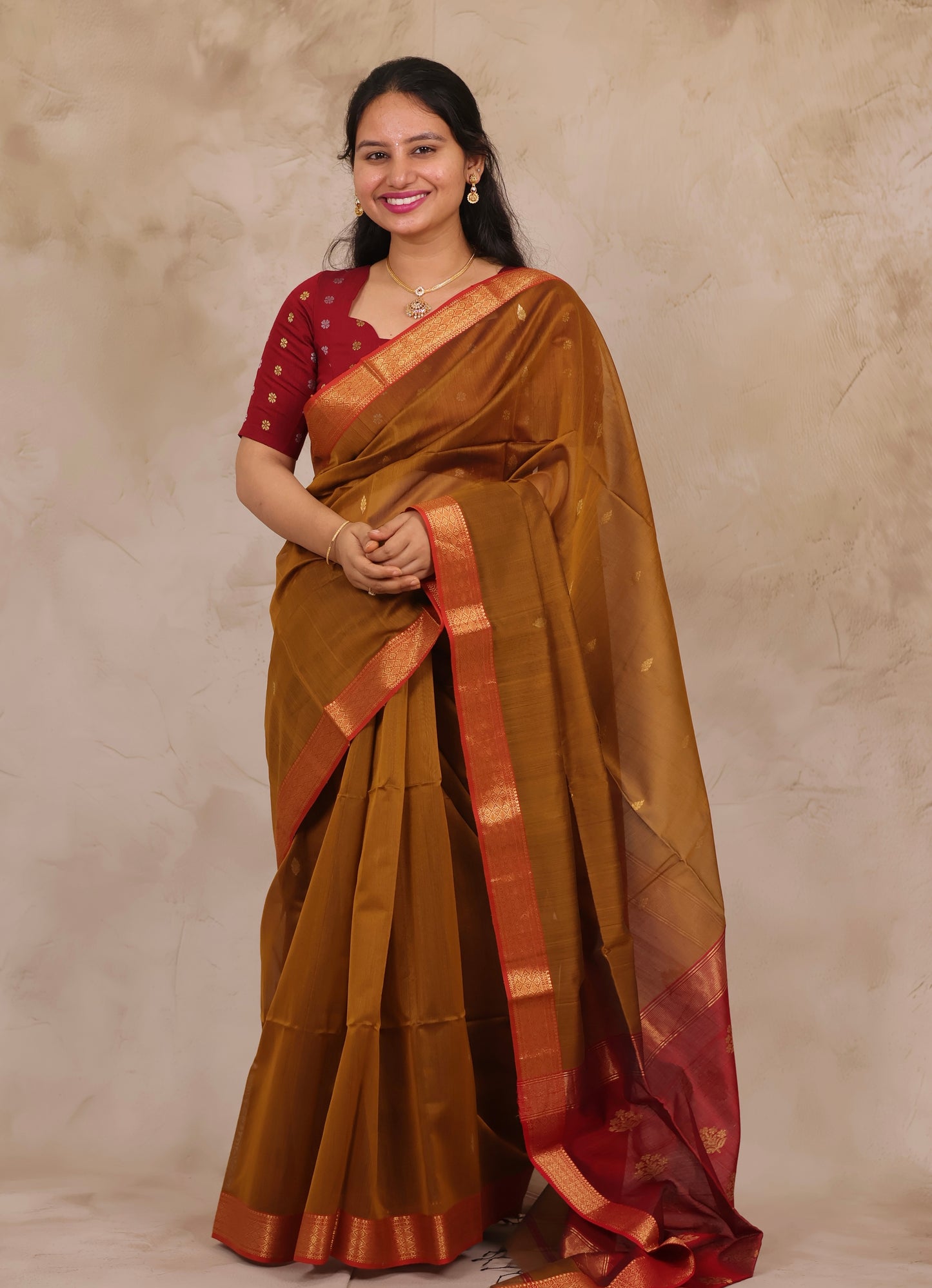 Mustard Handloom Maheswari Silk Cotton Sarees | Looms & Tassels