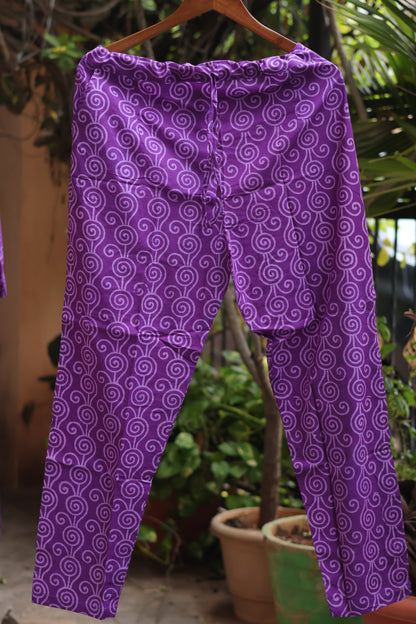 Purple Handblock printed Pure Mul Cotton with Kota Doria Duppata 3 piece suit (stitched)