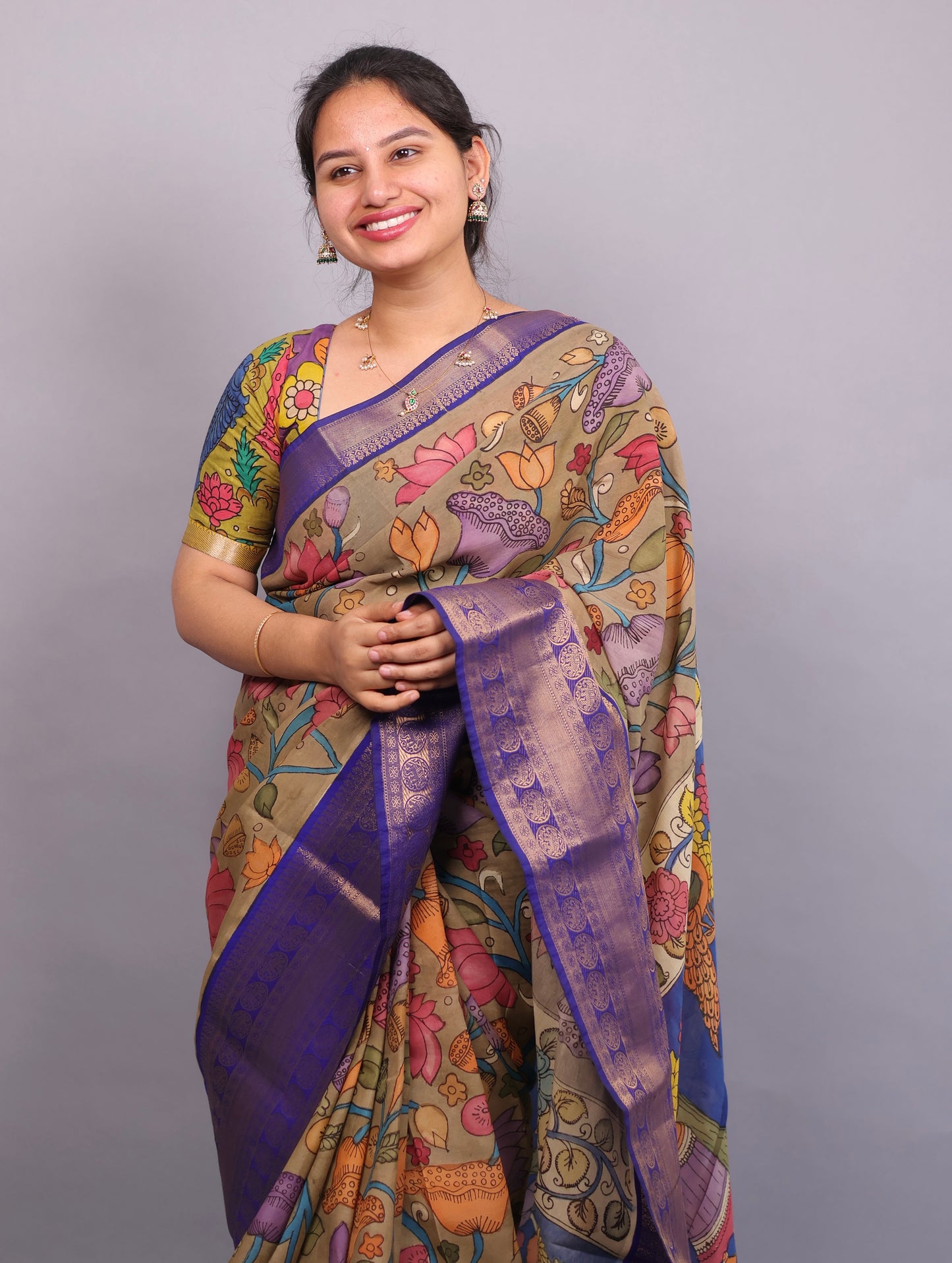 Hand Painted Pen Kalamkari Silk Saree