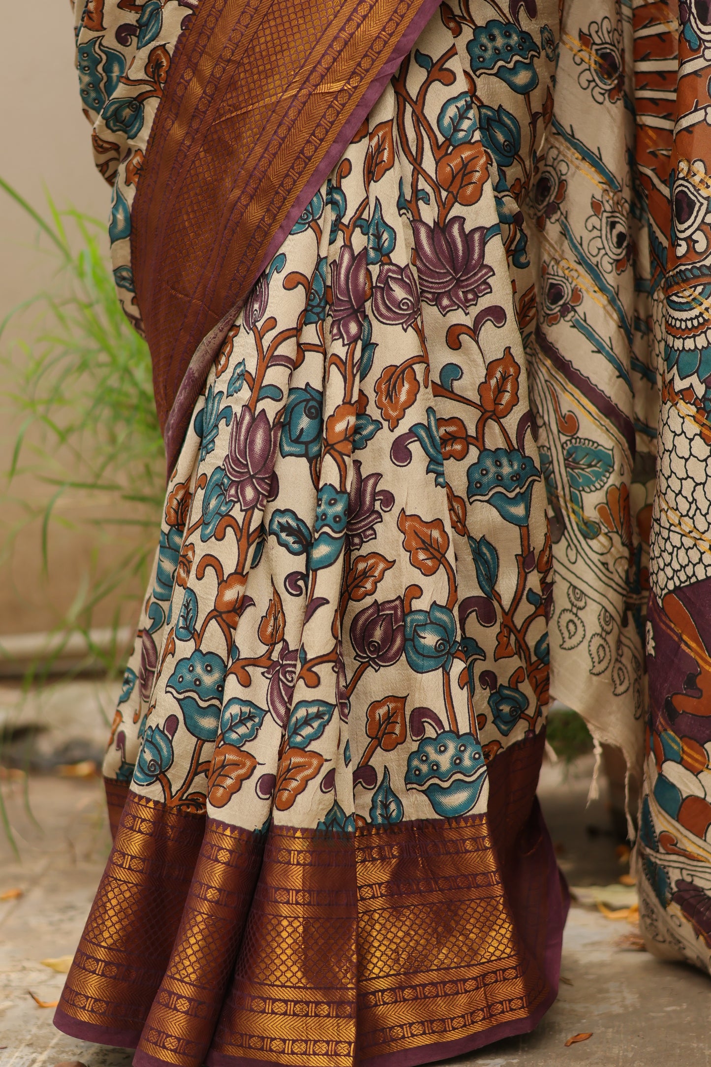 Kanchi border Kalamkari chennur silk saree