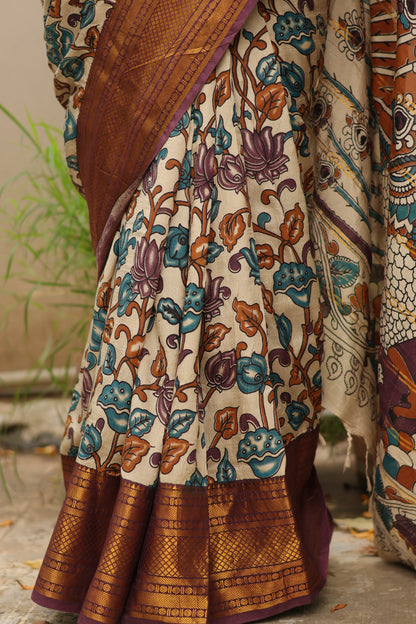 Kanchi border Kalamkari chennur silk saree