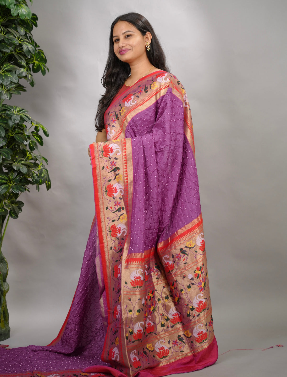 Handcrafted Bandhani Paithani Dola Silk Saree | Looms & Tassels