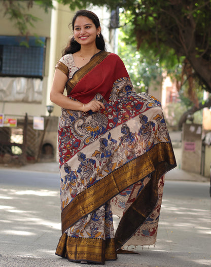 Kanchi Border Kalamkari Chennur Silk Saree