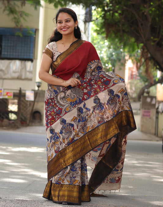 Kanchi Border Kalamkari Chennur Silk Saree