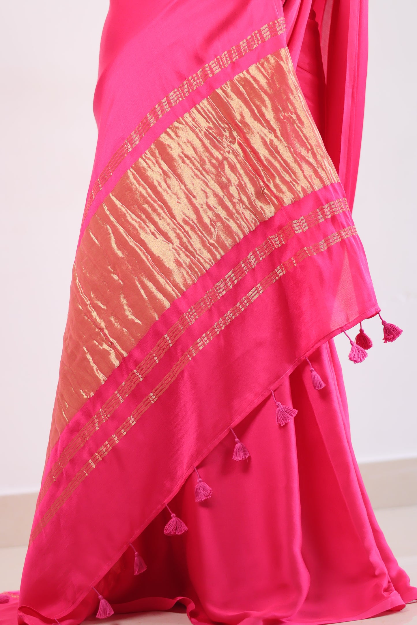 Pink Plain Modal Silk Saree