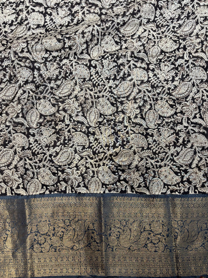 Grey Kuppadam Border Kalamkari Uppada Silk Saree