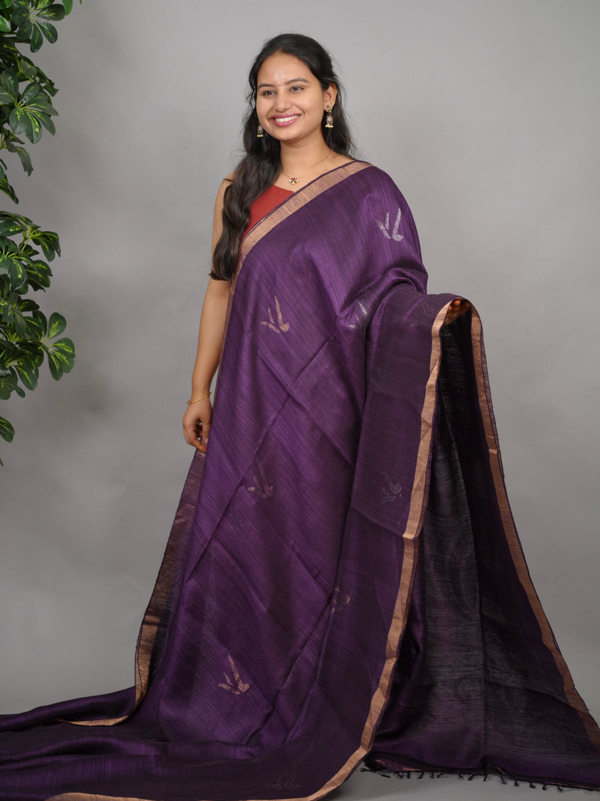 Purple  Handloom Jamdhani Pure Matka Silk Saree with Muslin Silk Pallu