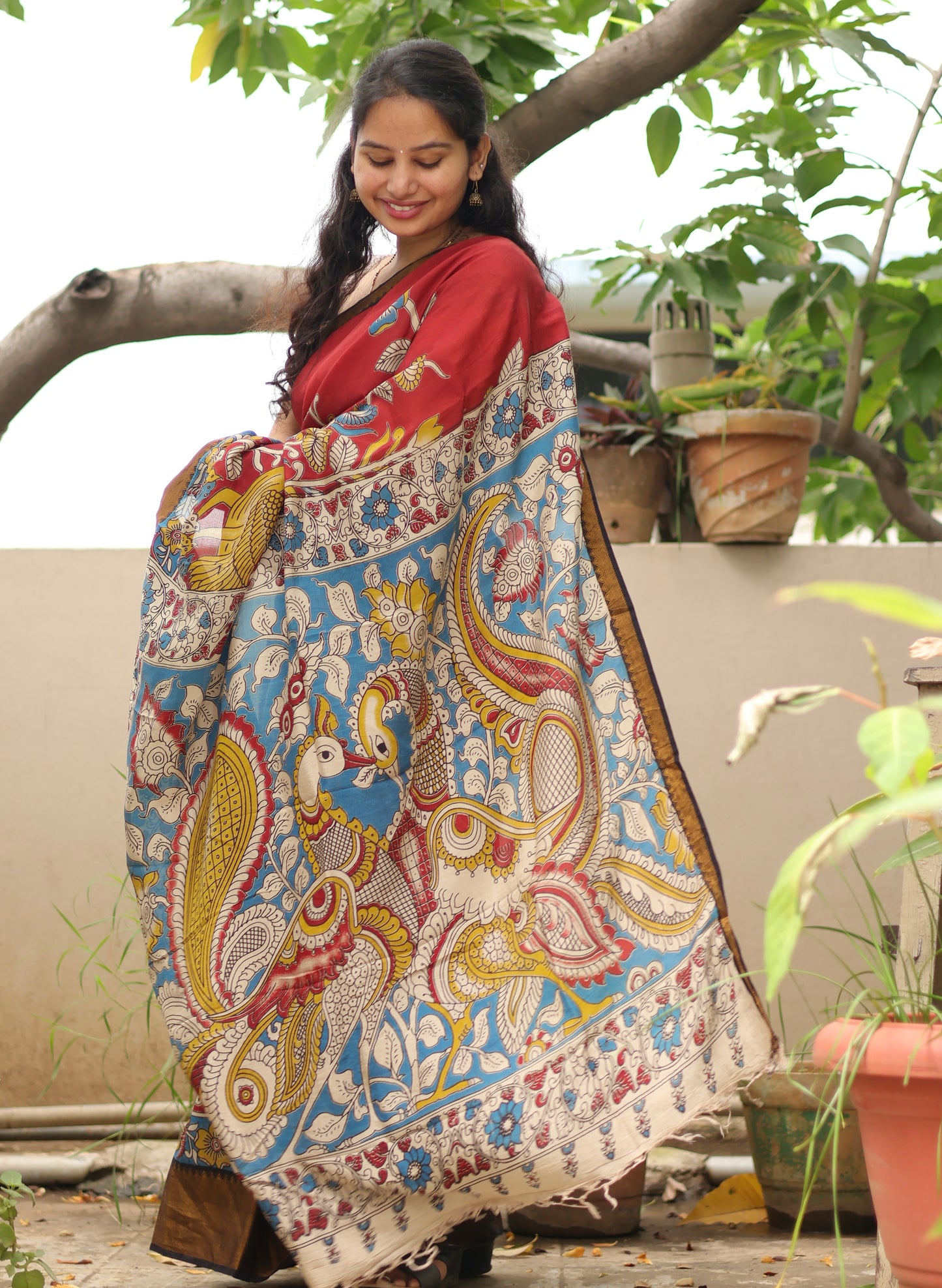 Kanchi border Kalamkari chennur silk saree