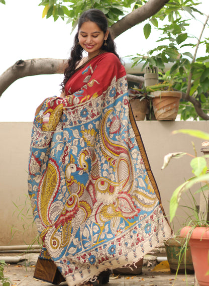 Kanchi border Kalamkari chennur silk saree