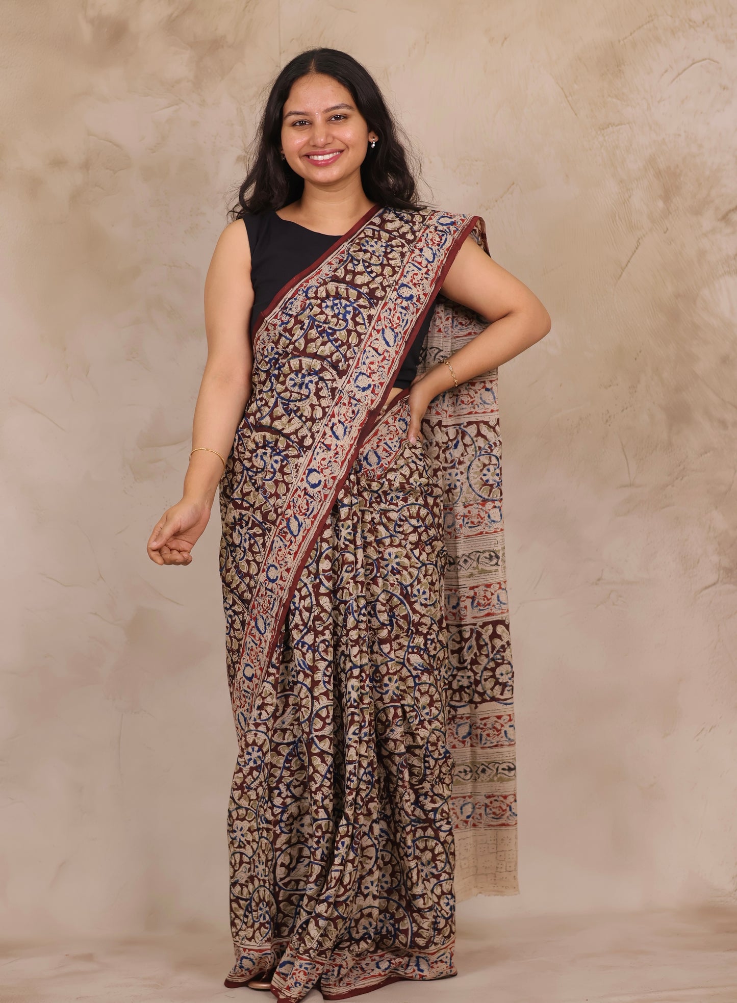 Hand Block Printed Kalamkari Chennur Silk Saree