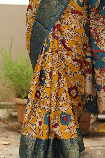 Kanchi border Kalamkari chennur silk saree