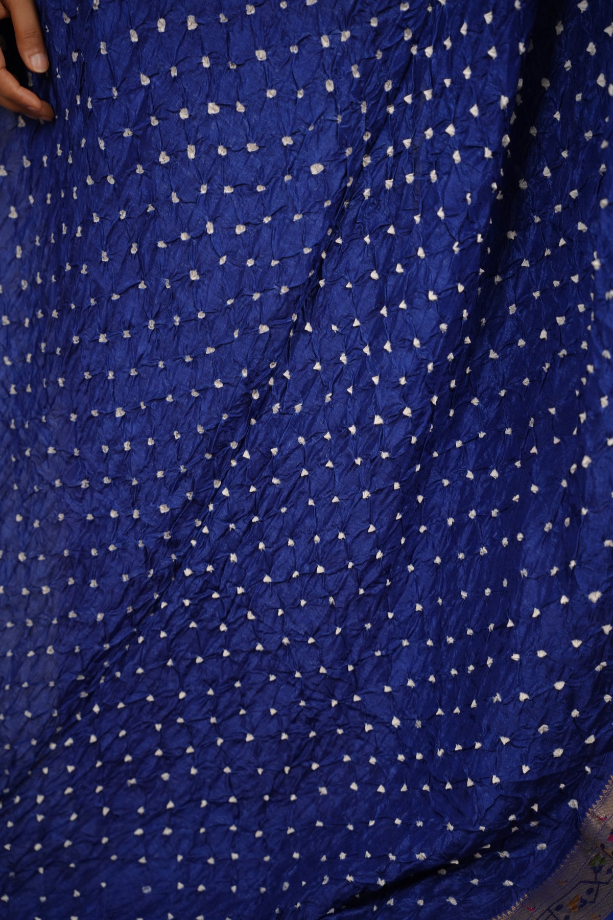 Blue Handcrafted Bandhani Paithani Dola Silk Saree | Looms & Tassels