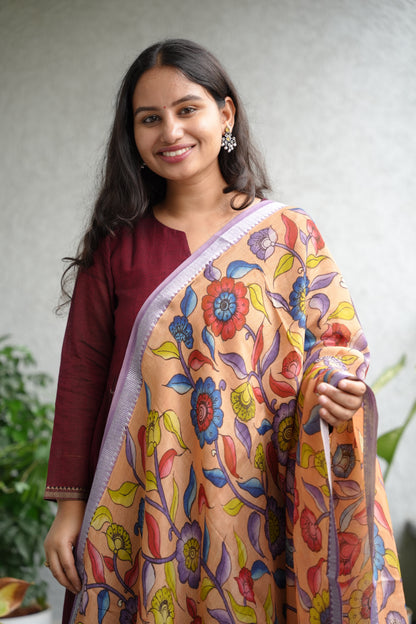 Pen Kalamkari Mangalagiri silk Dupatta
