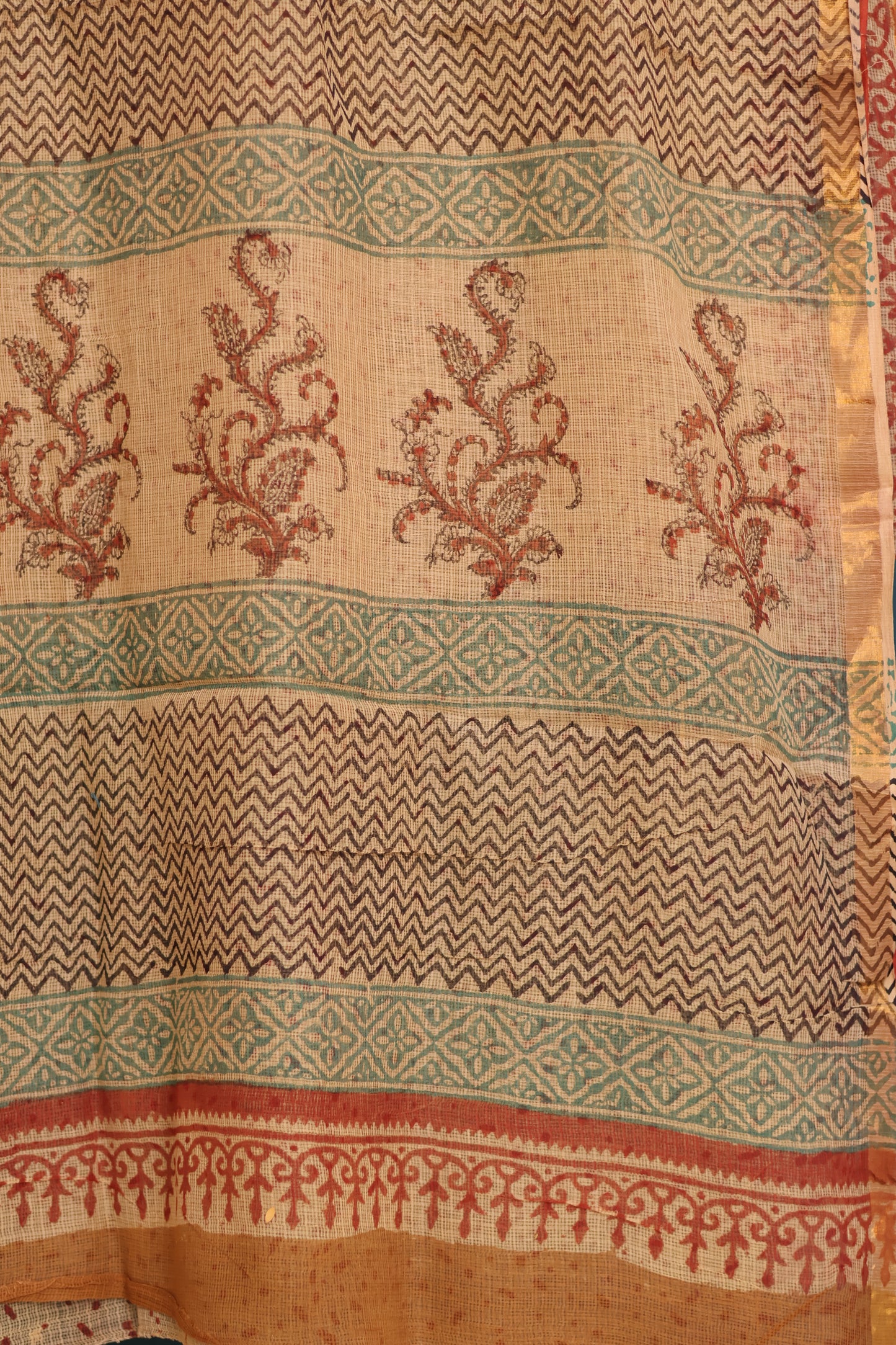 Bagru Hand block printed Kota Doria Saree