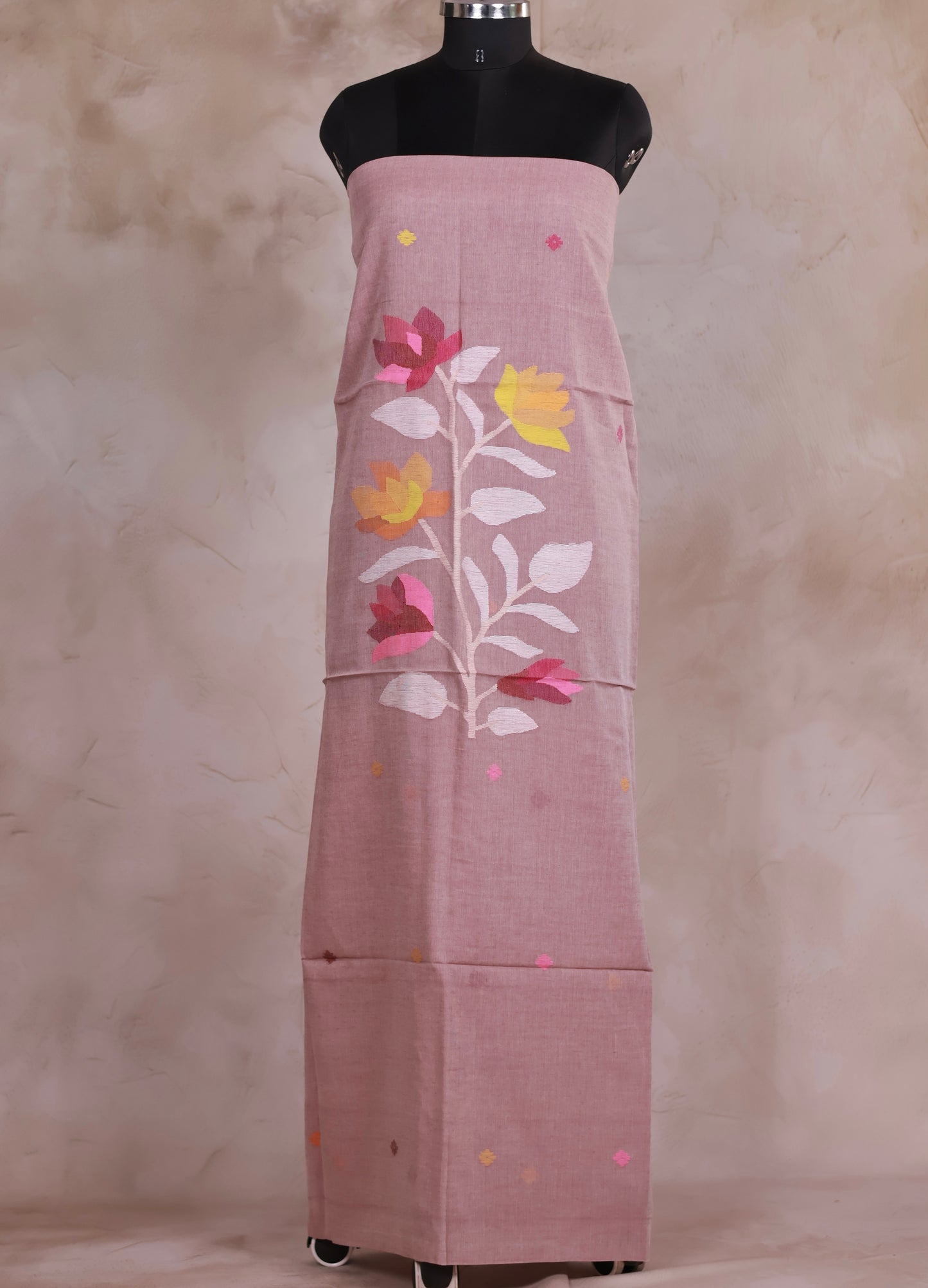 Dusty Pink Handwoven Jamdhani weaving pure Malai cotton 2 piece suit sets | Looms & Tassels