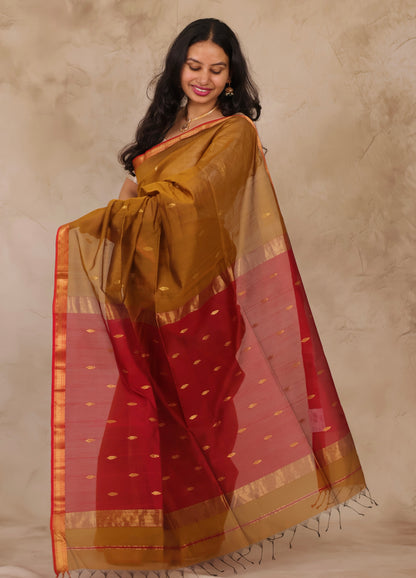 Golden Mustard Handloom Maheswari Silk Cotton Sarees | Looms & Tassels