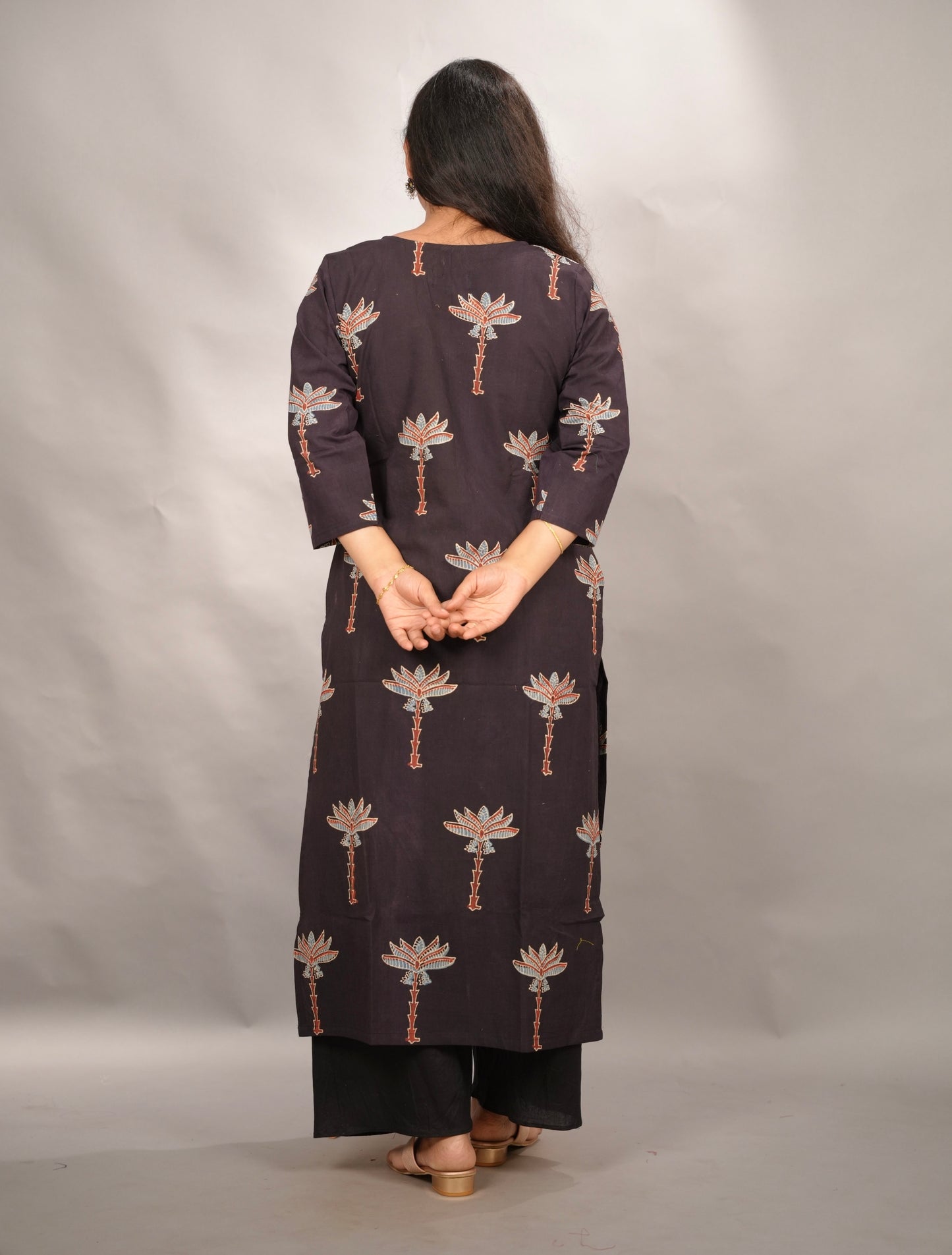 Black Ajrakh Pattern Hand Block printed Kurti | Looms & Tassels