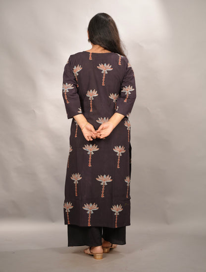 Black Ajrakh Pattern Hand Block printed Kurti | Looms & Tassels