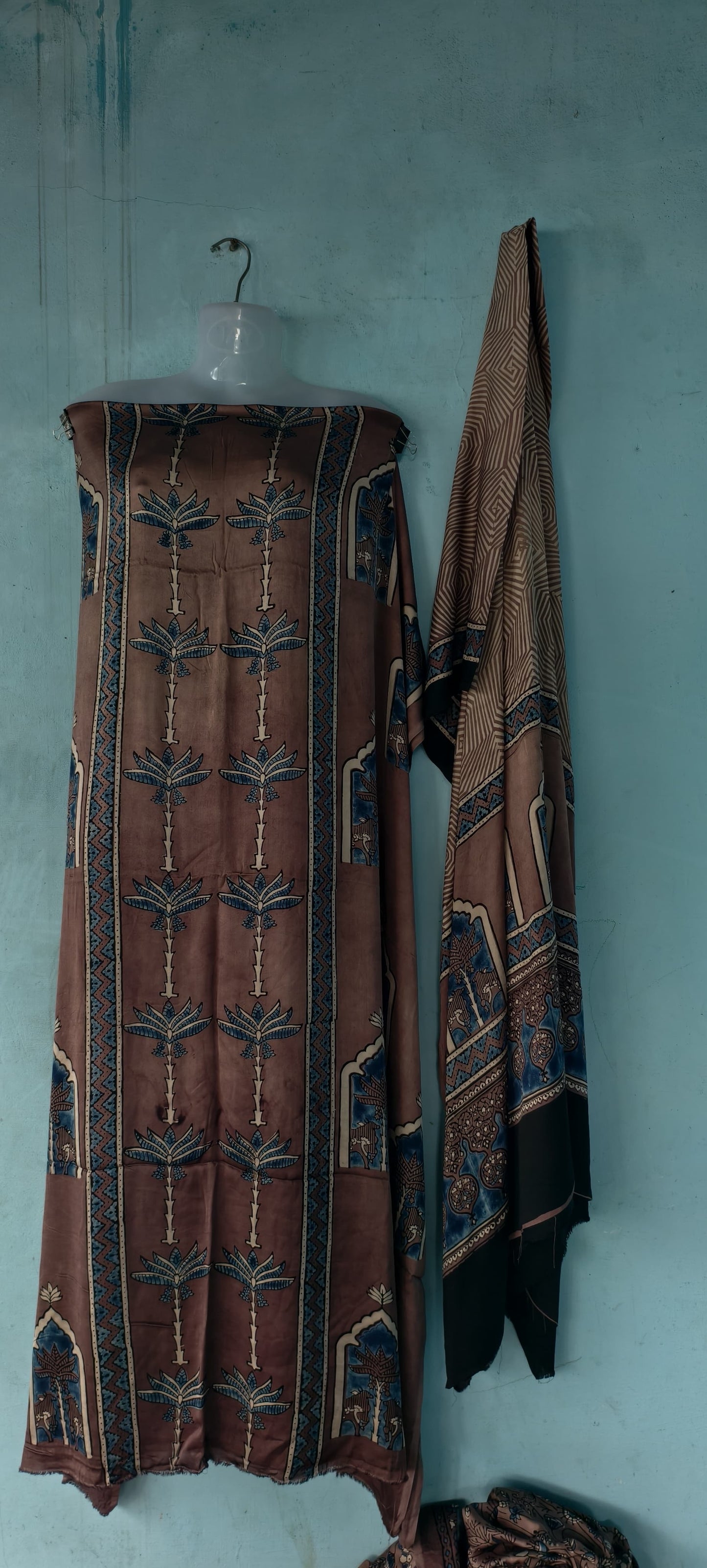 Handblock printed Ajrakh modal silk 2 piece suit set