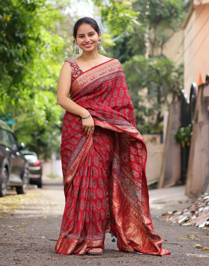 Ajrakh Dola Silk Saree