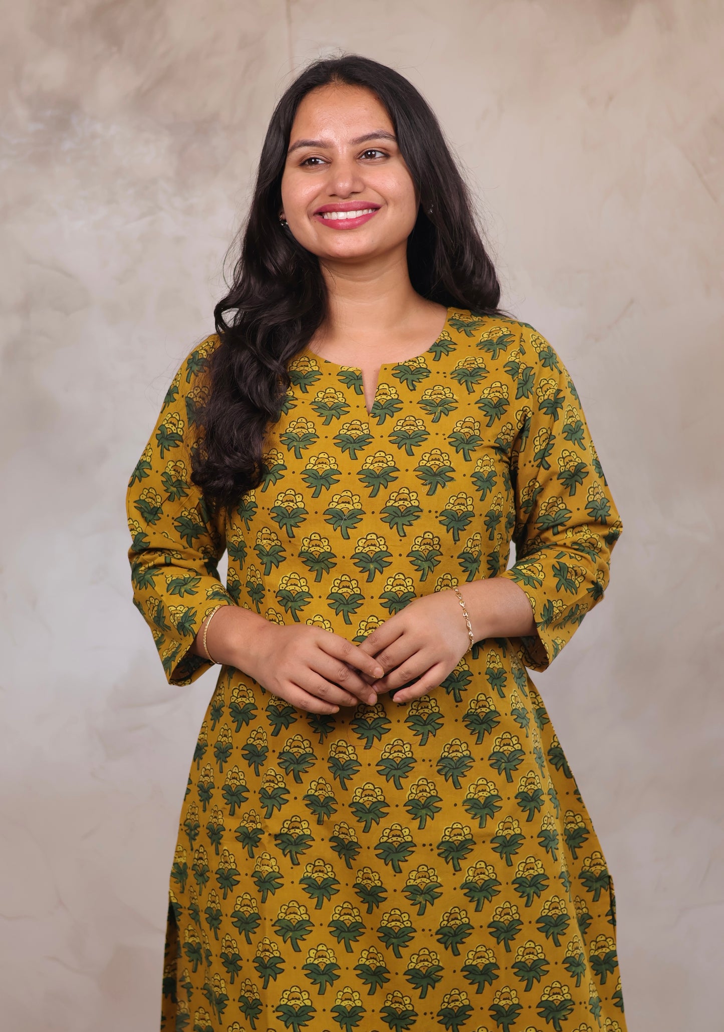 Yellow Ajrakh Hand Block Printed Kurti | Looms & Tassels