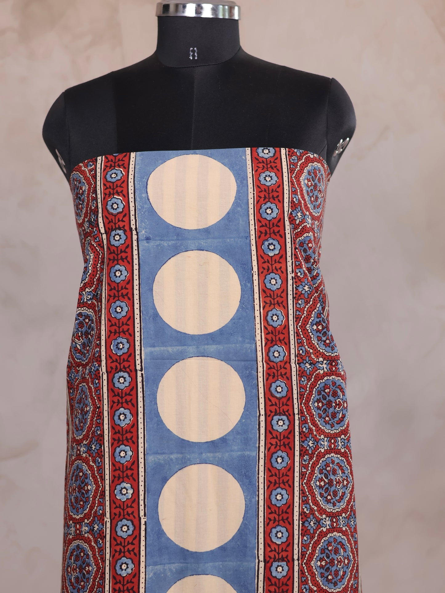 Ajrakh Handblock Printed Pure Cotton Top Material | Looms & Tassels