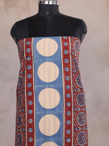 Ajrakh Handblock Printed Pure Cotton Top Material | Looms & Tassels