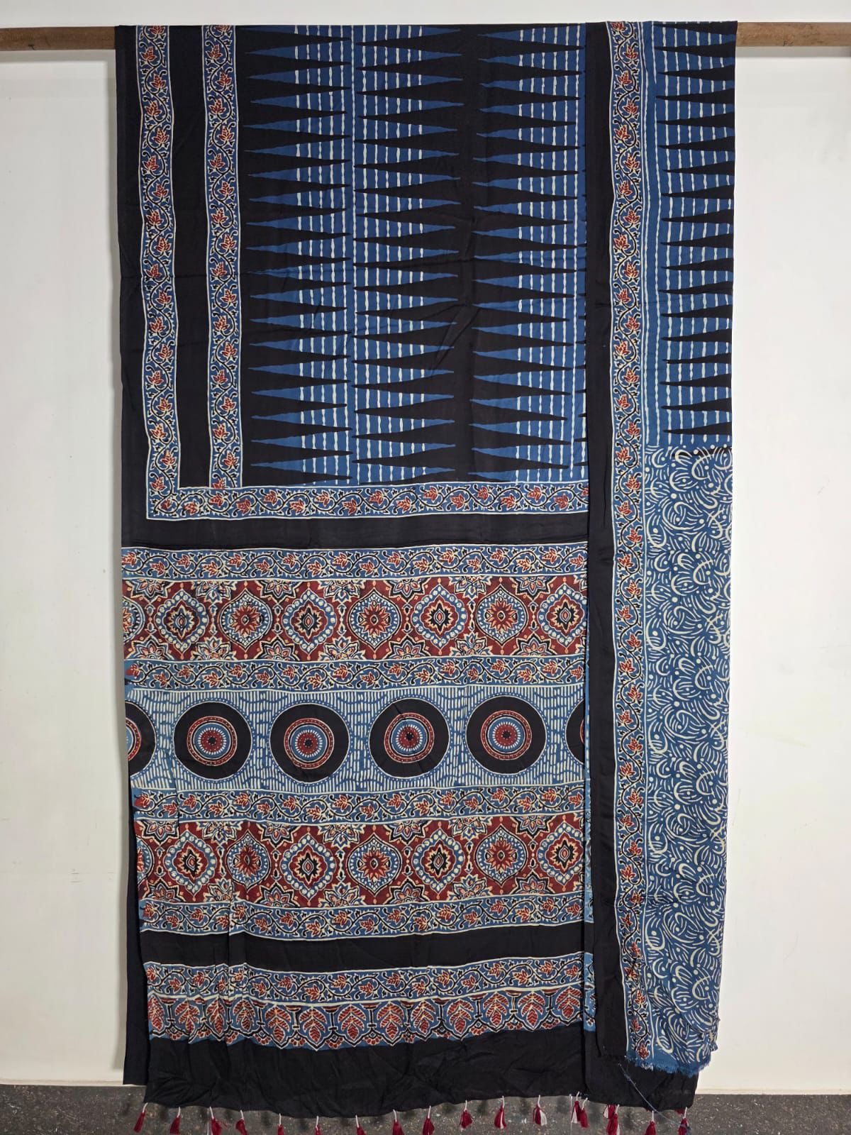 Indigo & Black Exclusive Ajrakh Handblock Printed Modal Silk Saree