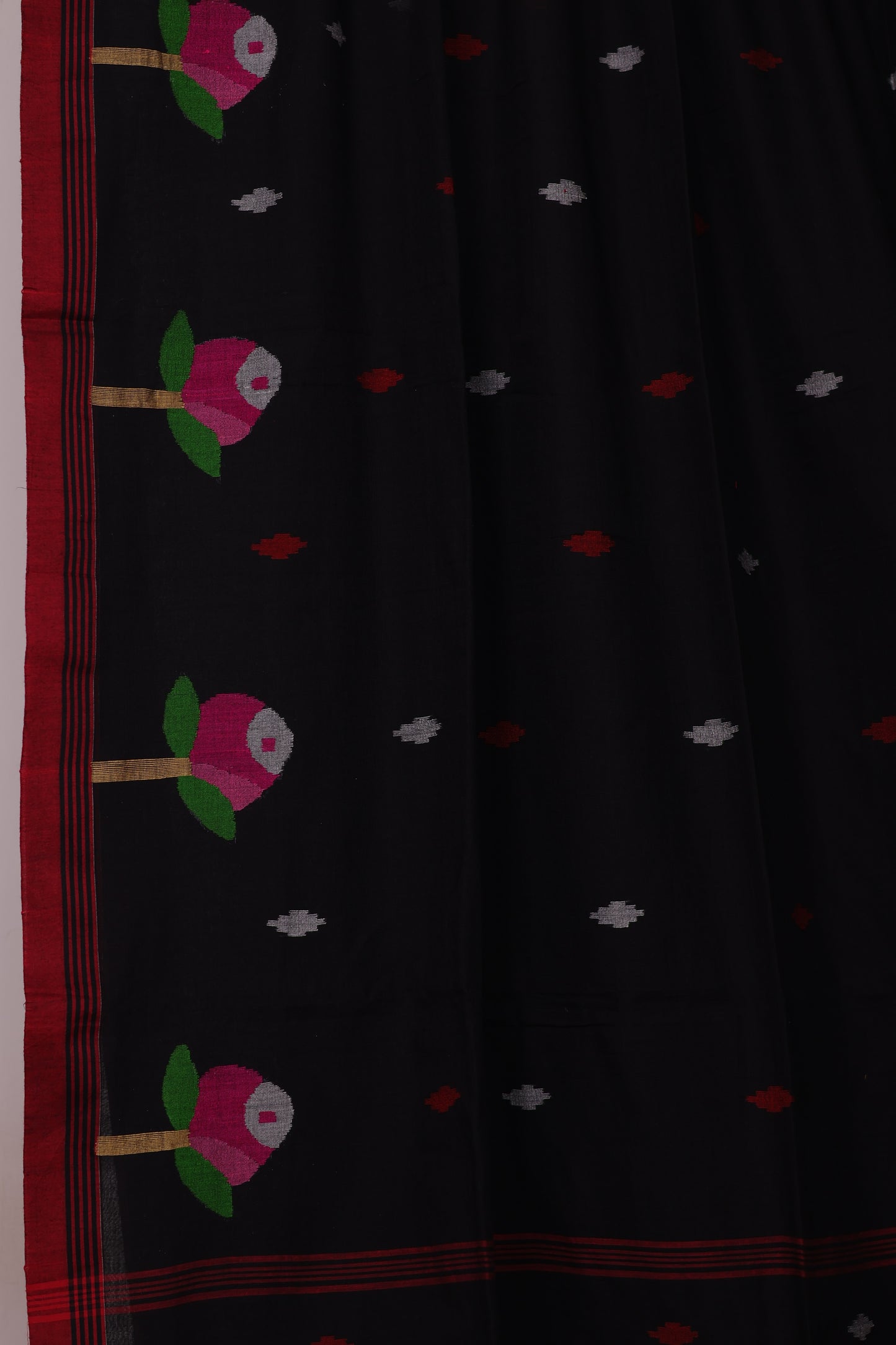 Black Pure Handwoven Jamdhani Malai Cotton Saree