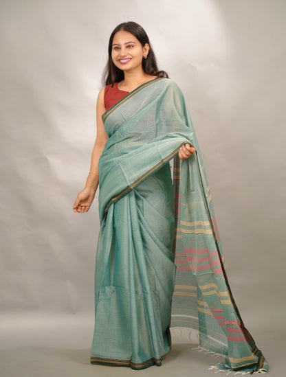 Sea green Narayanpet Cotton Saree | Looms & Tassels