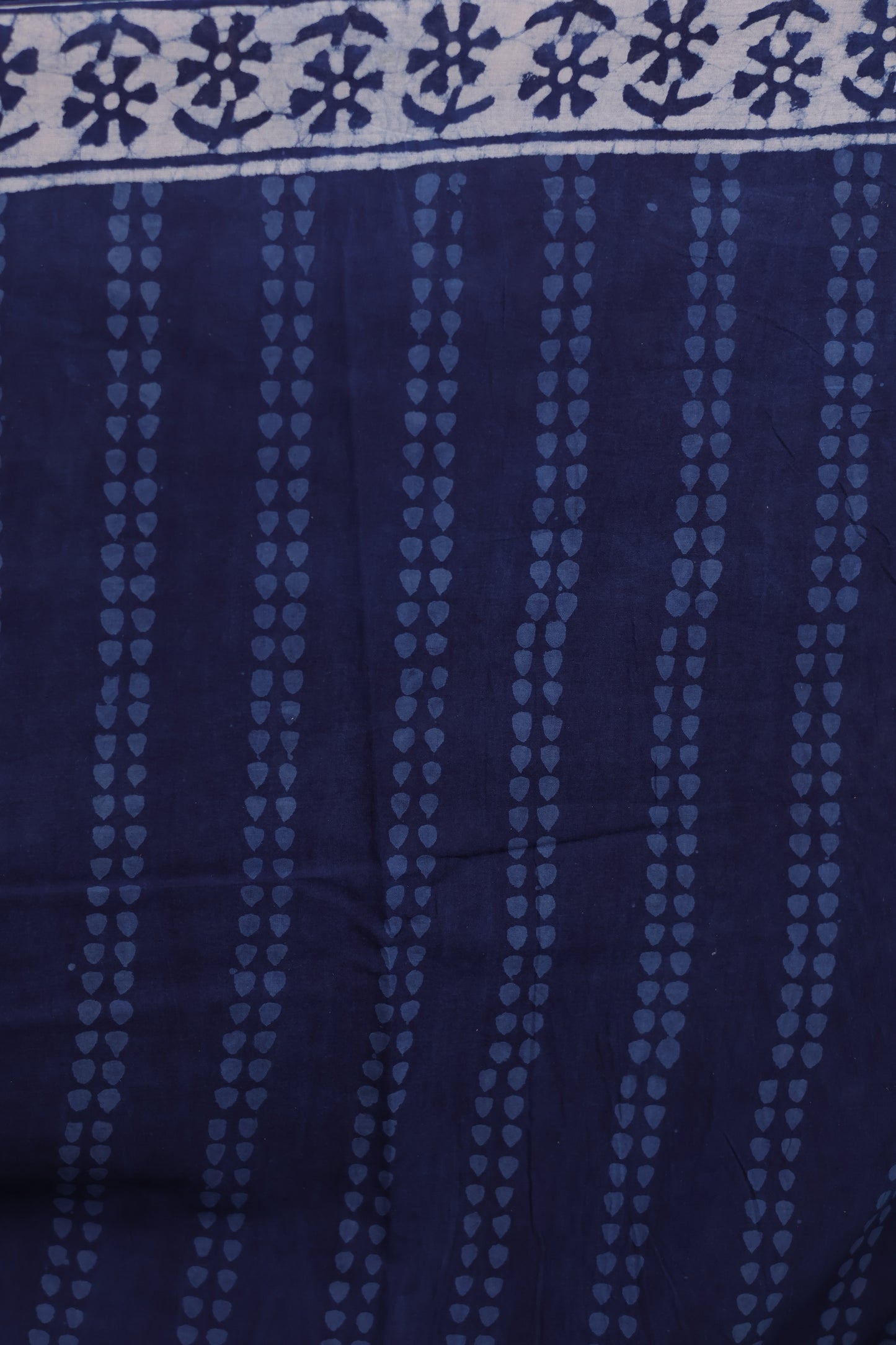 Indigo Bagru Handblock printed MulMul cotton saree