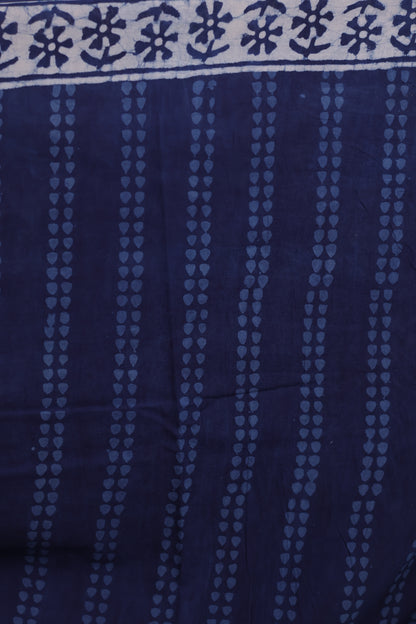 Indigo Bagru Handblock printed MulMul cotton saree