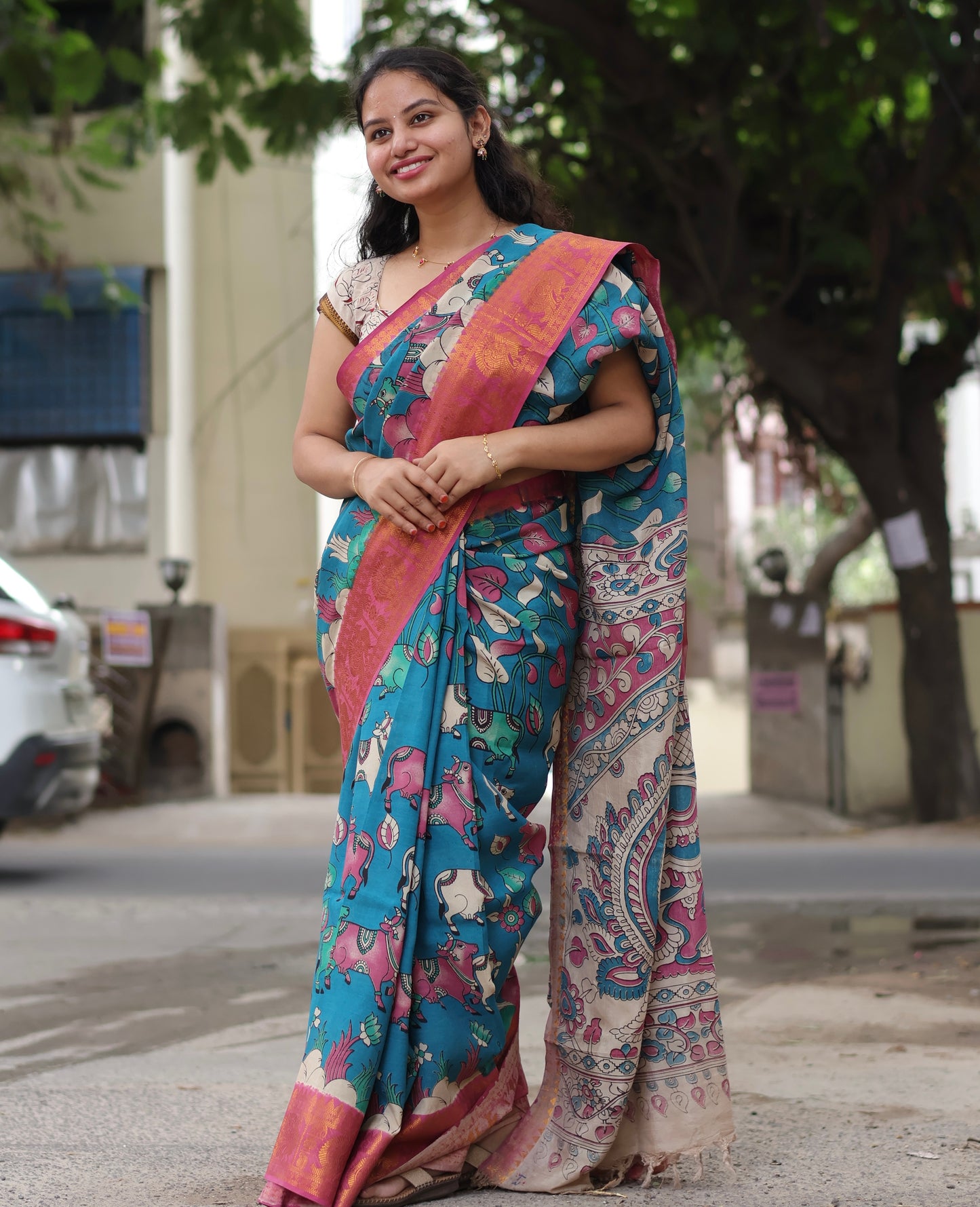 Pichwai Kanchi Border Kalamkari Chennur Silk Saree