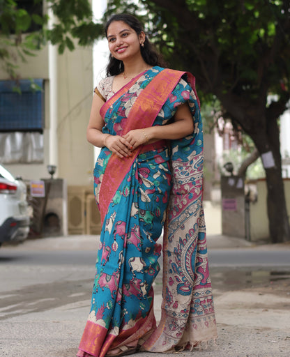 Pichwai Kanchi Border Kalamkari Chennur Silk Saree
