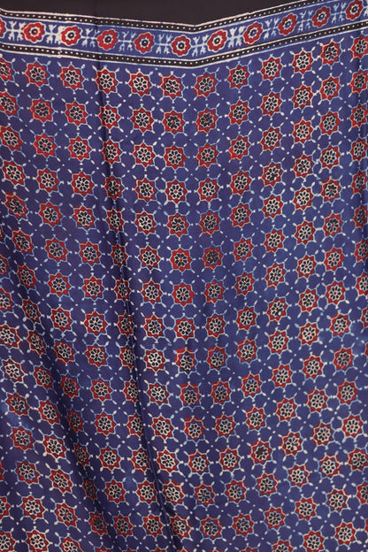 Indigo Ajrakh Modal Silk Saree
