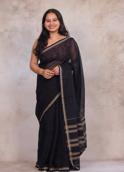 Black Narayanpet Cotton Saree | Looms & Tassels