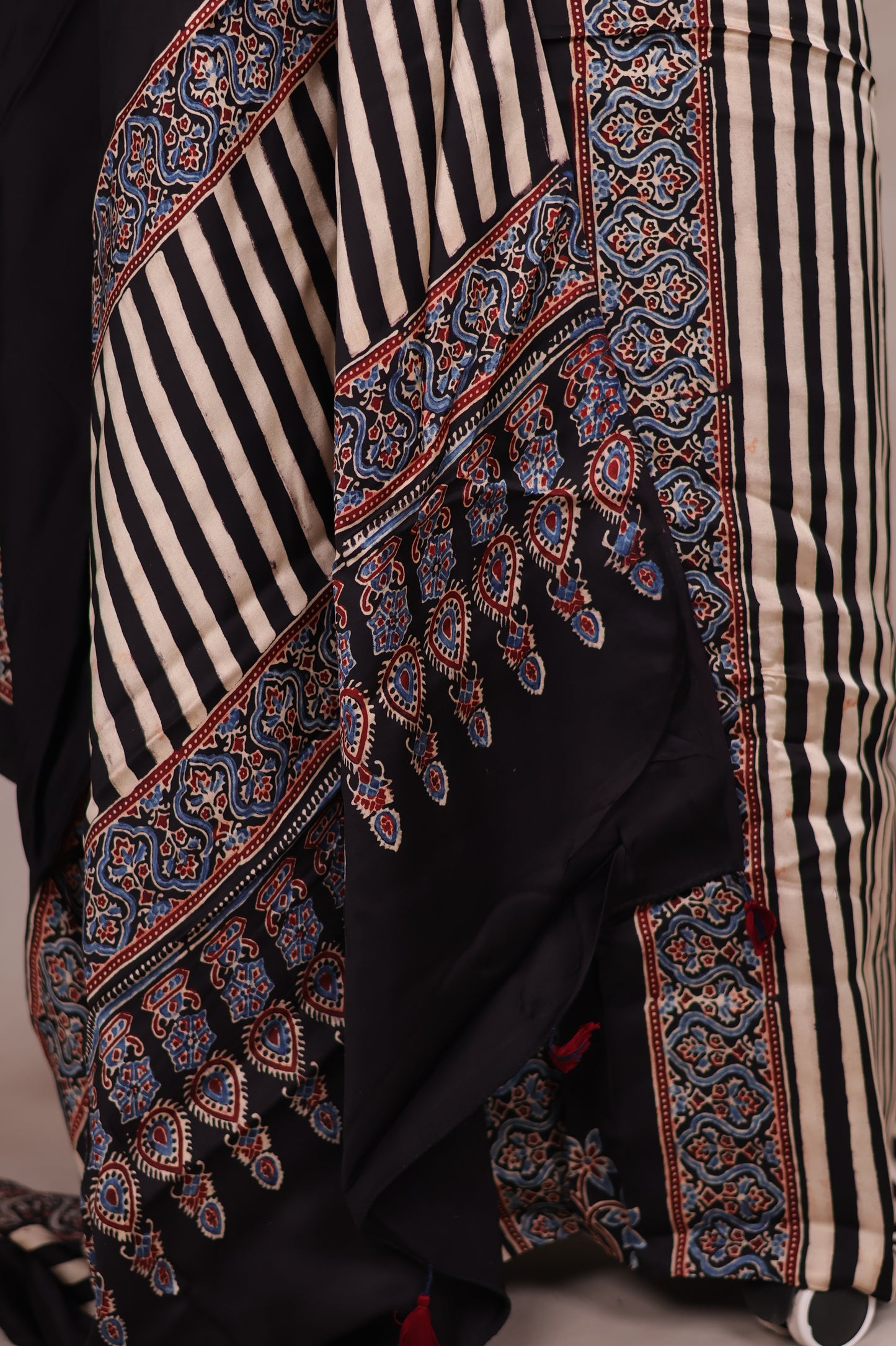 Black Ajrakh Handblock Printed Modal Silk 2 Piece Suit Set | Looms & Tassels