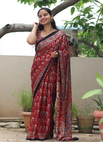 Ajrakh Modal Silk Saree