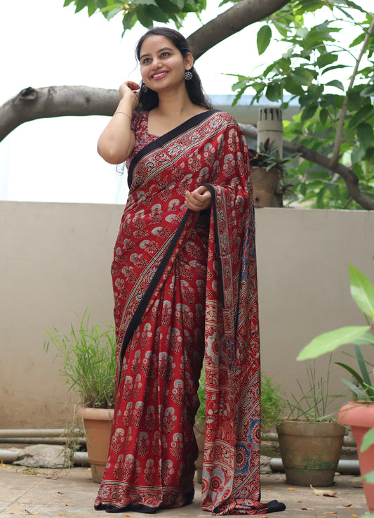 Ajrakh Modal Silk Saree