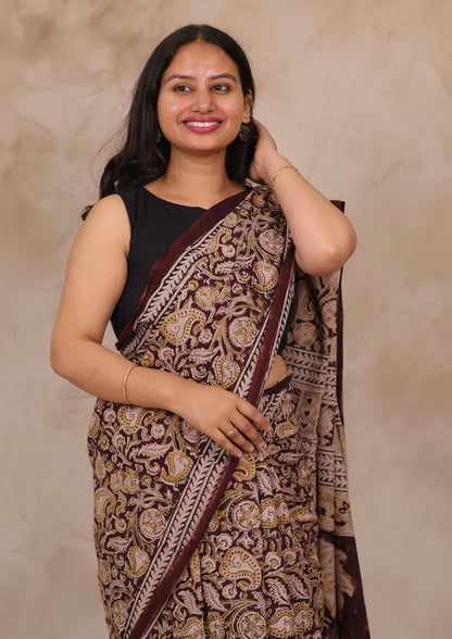 Hand Block Printed Kalamkari Cotton Saree