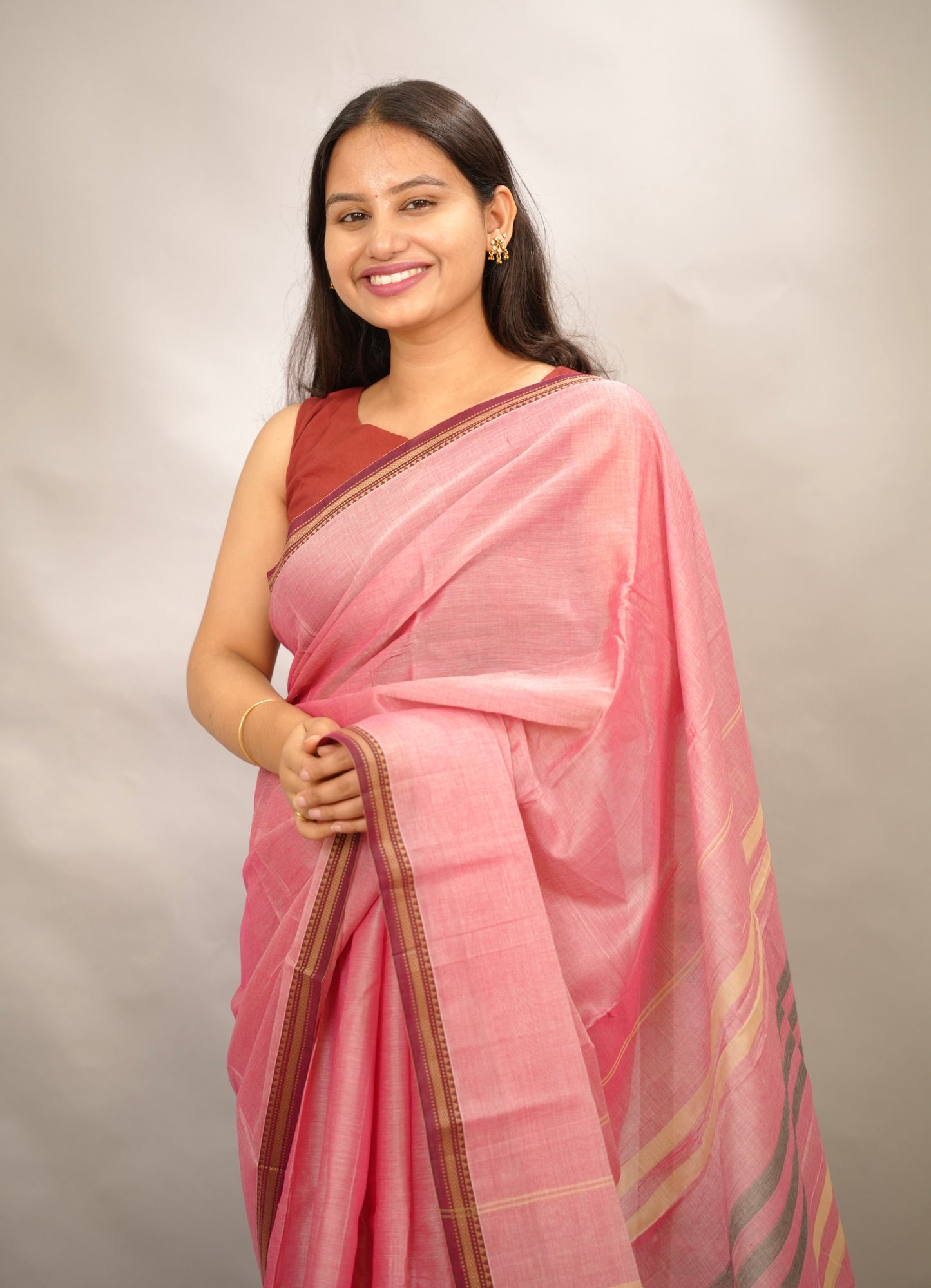 Onion Pink Narayanpet Cotton Saree | Looms & Tassels
