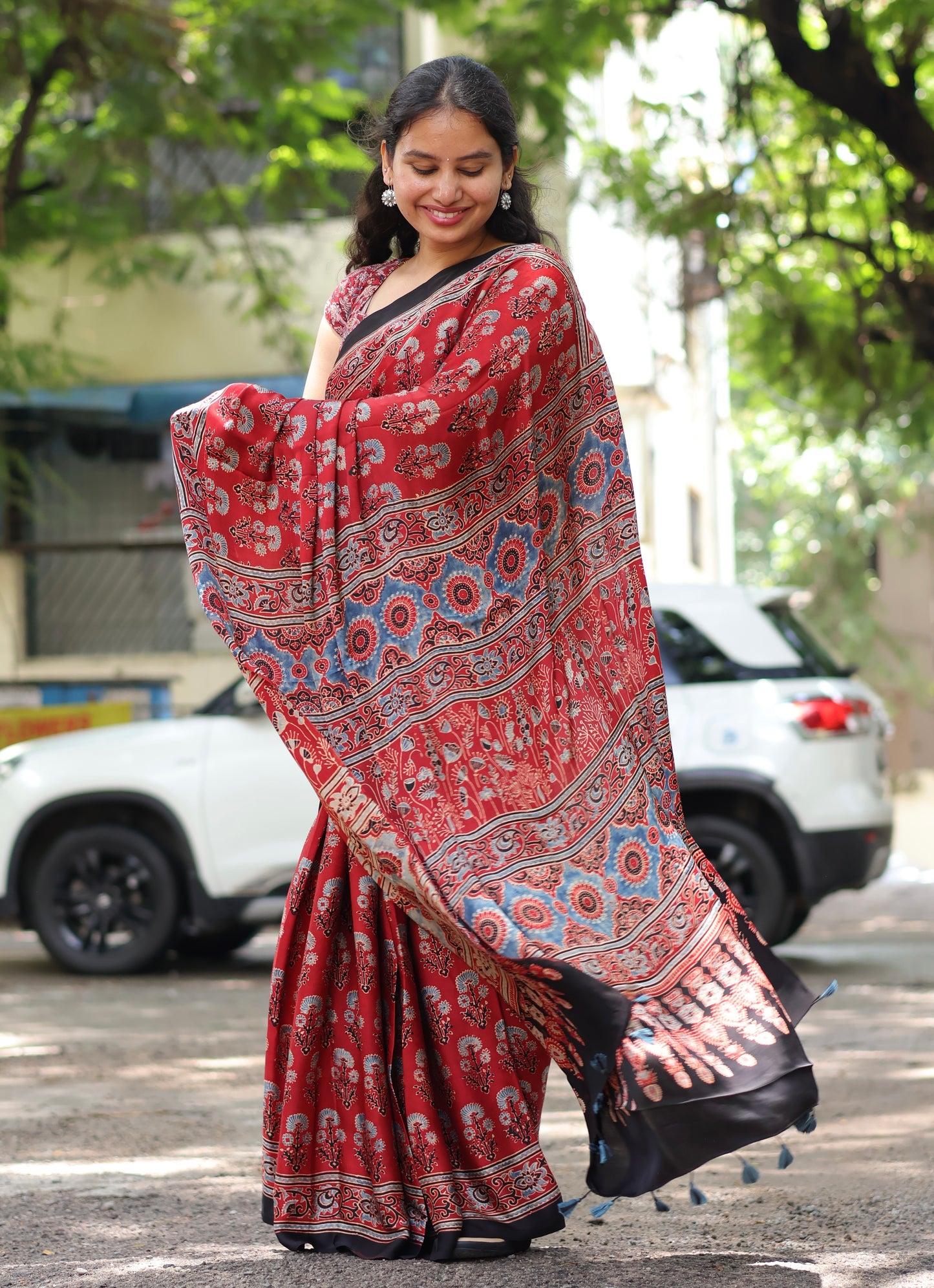 Ajrakh Modal Silk Saree