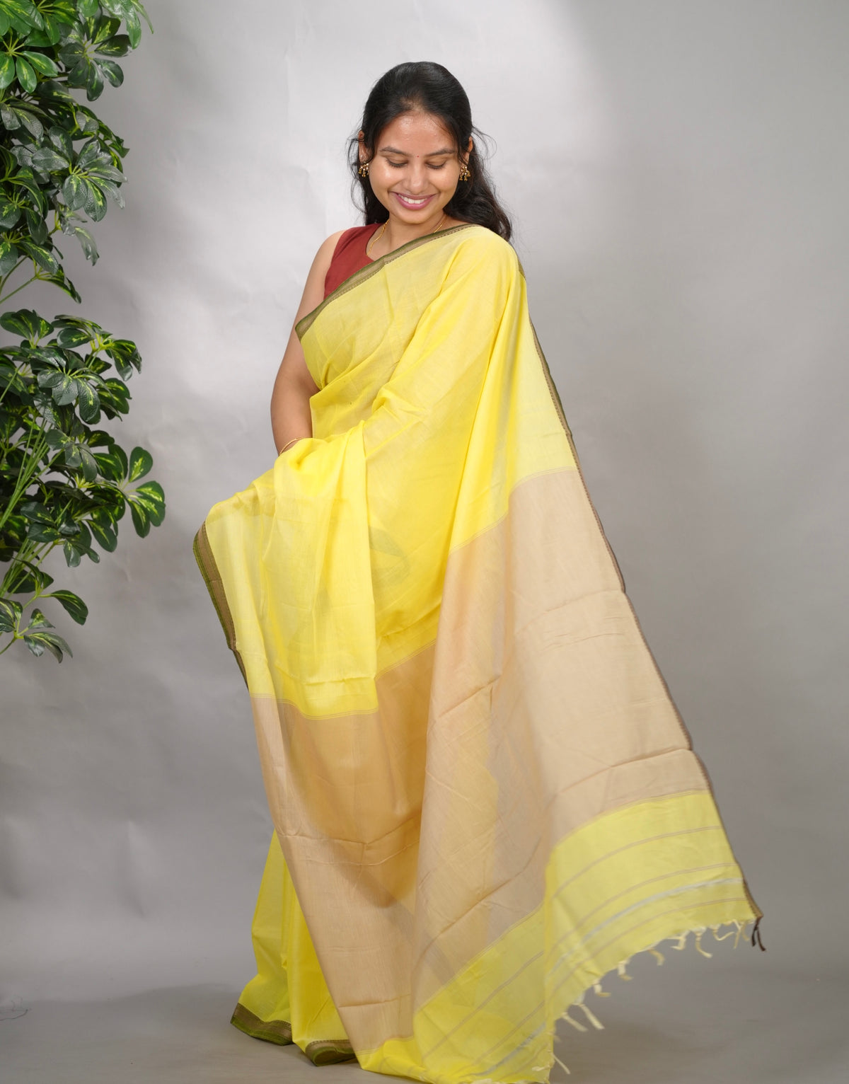 Yellow Narayanpet Cotton Saree | Looms & Tassels
